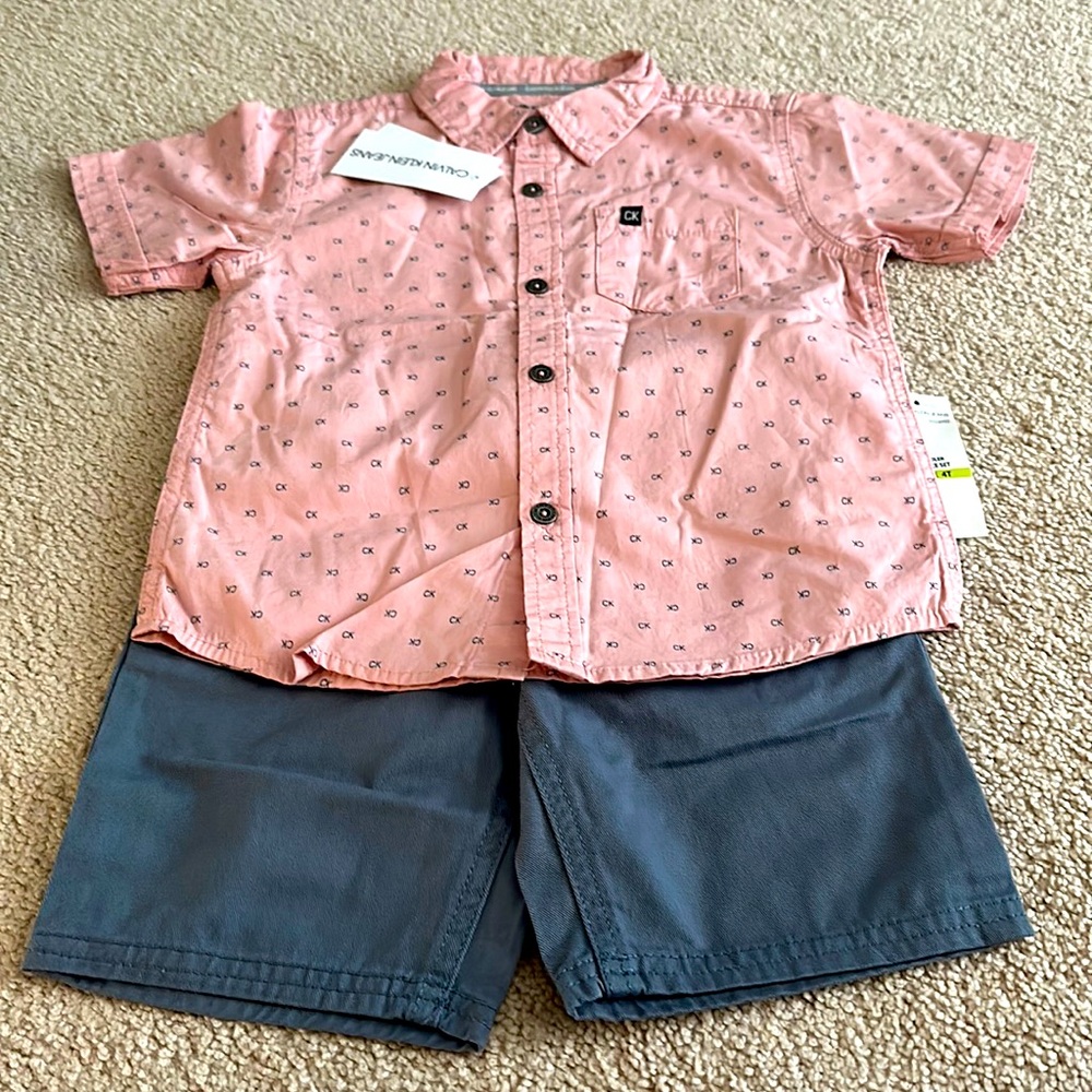 2 pc button up shirt and shorts